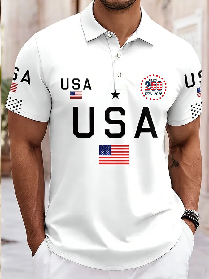 Men's Casual American 250th Anniversary Print Polo Shirt