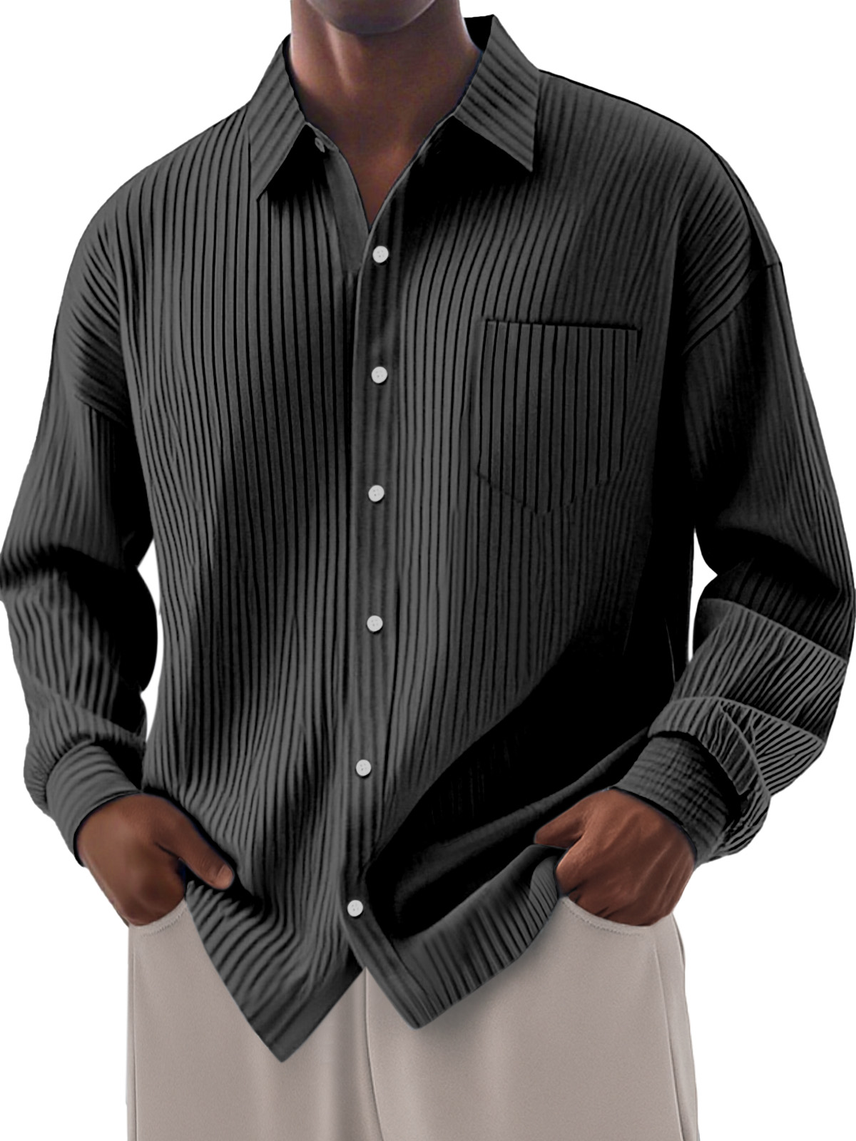 Men's Loose Everyday Breathable Solid Color Simple Long-sleeved Shirt