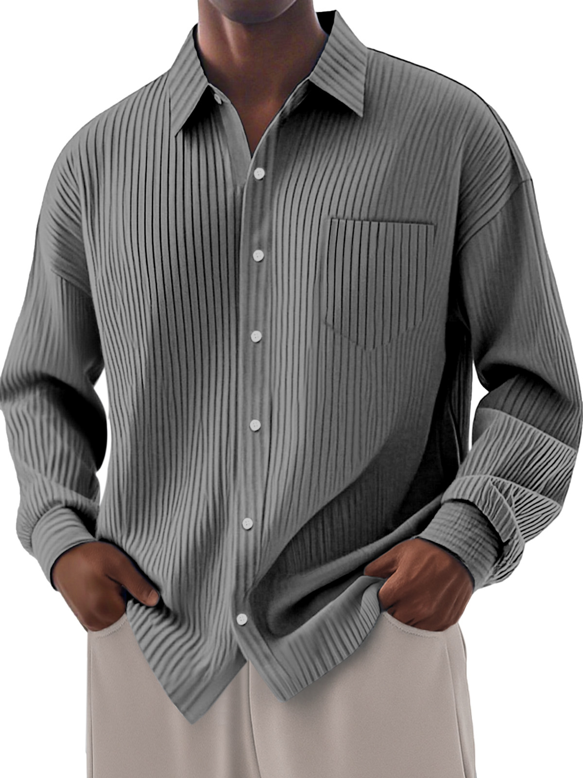 Men's Loose Everyday Breathable Solid Color Simple Long-sleeved Shirt