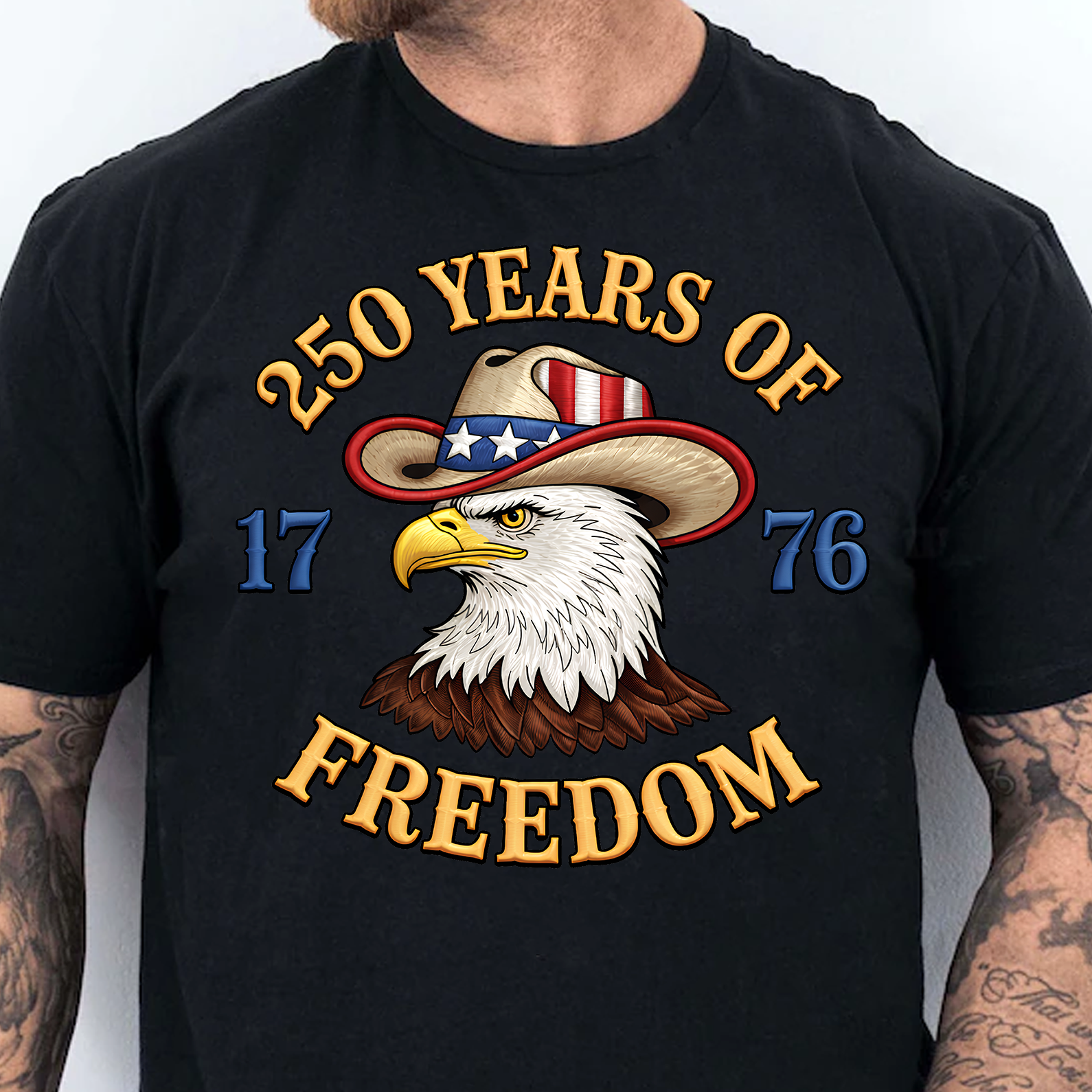 Faux Embroidery Patriotic Eagle Dark Shirt | USA 250 Years Of Freedom Shirt, Patriotic Tee 684492