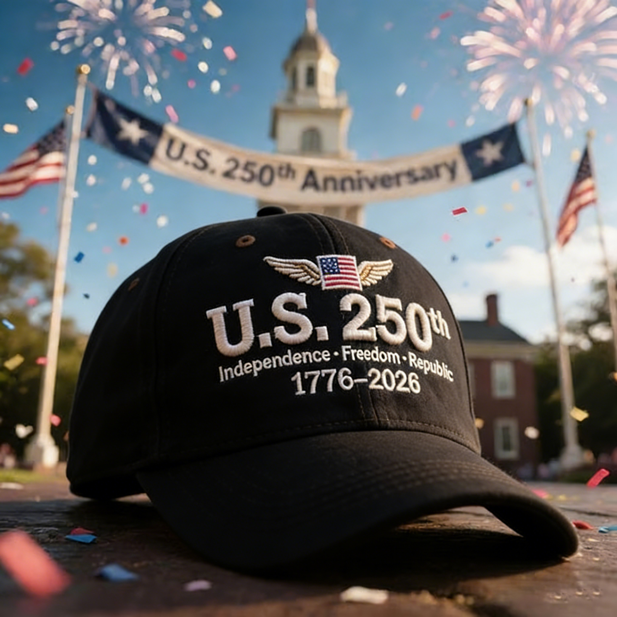 Unisex Casual Hat With A 250th Anniversary Of The United States Commemorative Print.