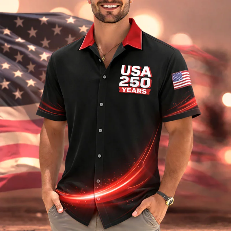 Men's USA Flag Print Short-Sleeved Shirt
