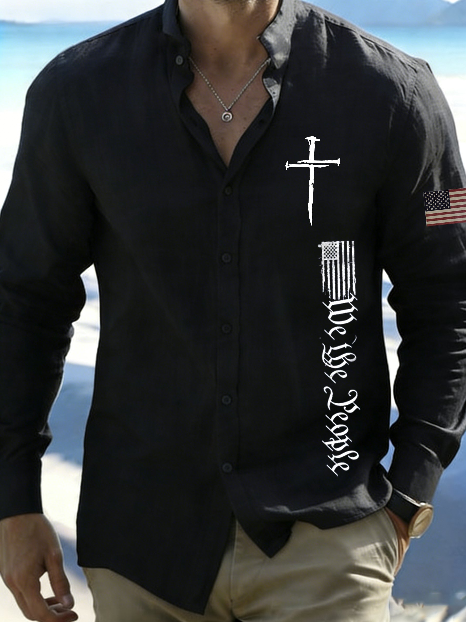 Mens Faith Print Casual Long Sleeve Shirt