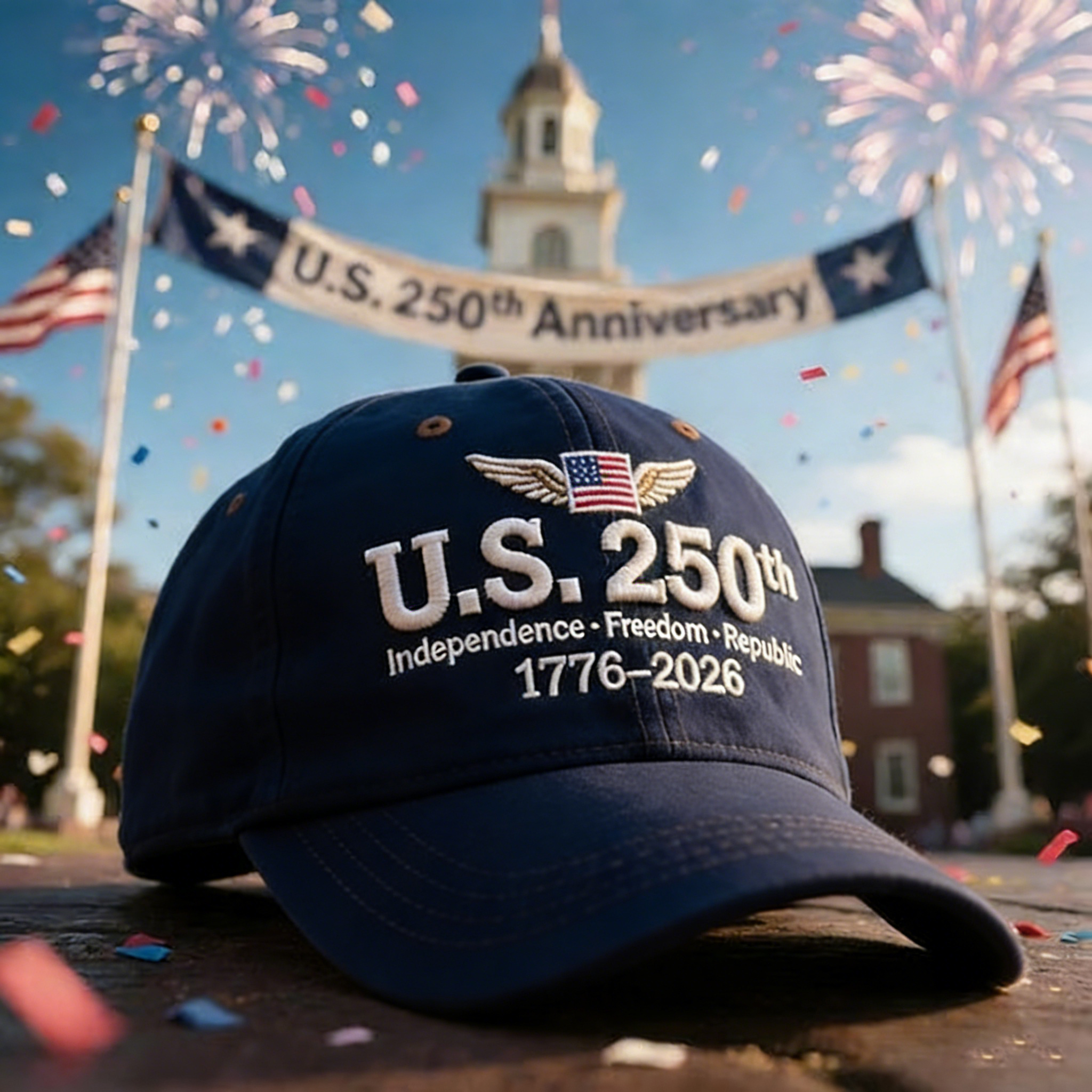 Unisex Casual Hat With A 250th Anniversary Of The United States Commemorative Print.