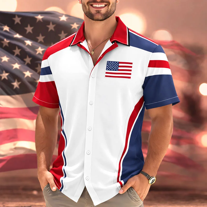 Men's USA Flag Print Short-Sleeved Shirt