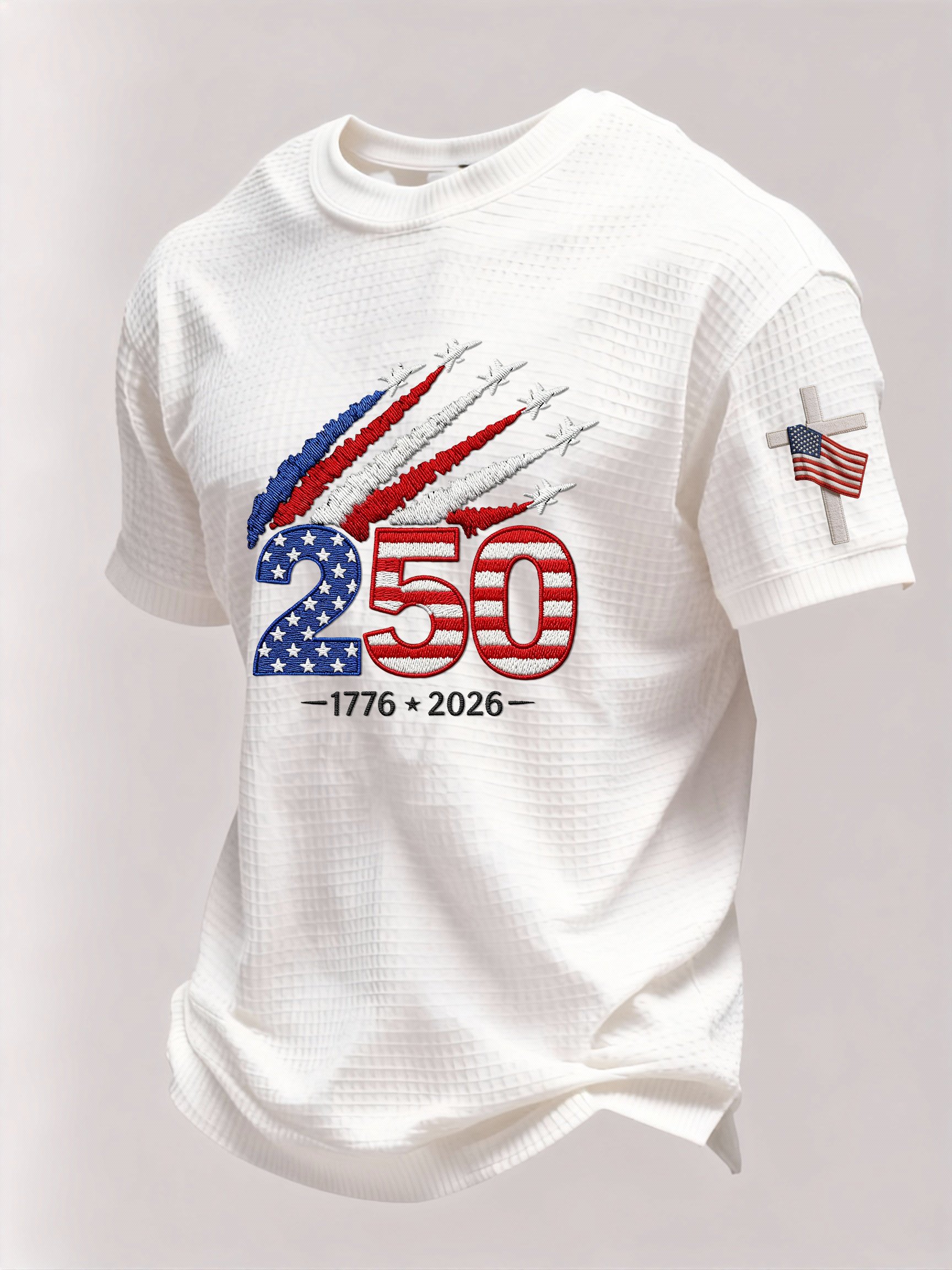 Men’s USA 250th Anniversary Embroidered Print Short Sleeve Waffle T-Shirt