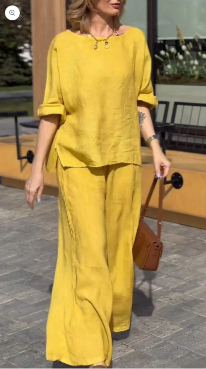 Women'S Fashion Solid Color Loose Casual Trousers Two Piece Suit