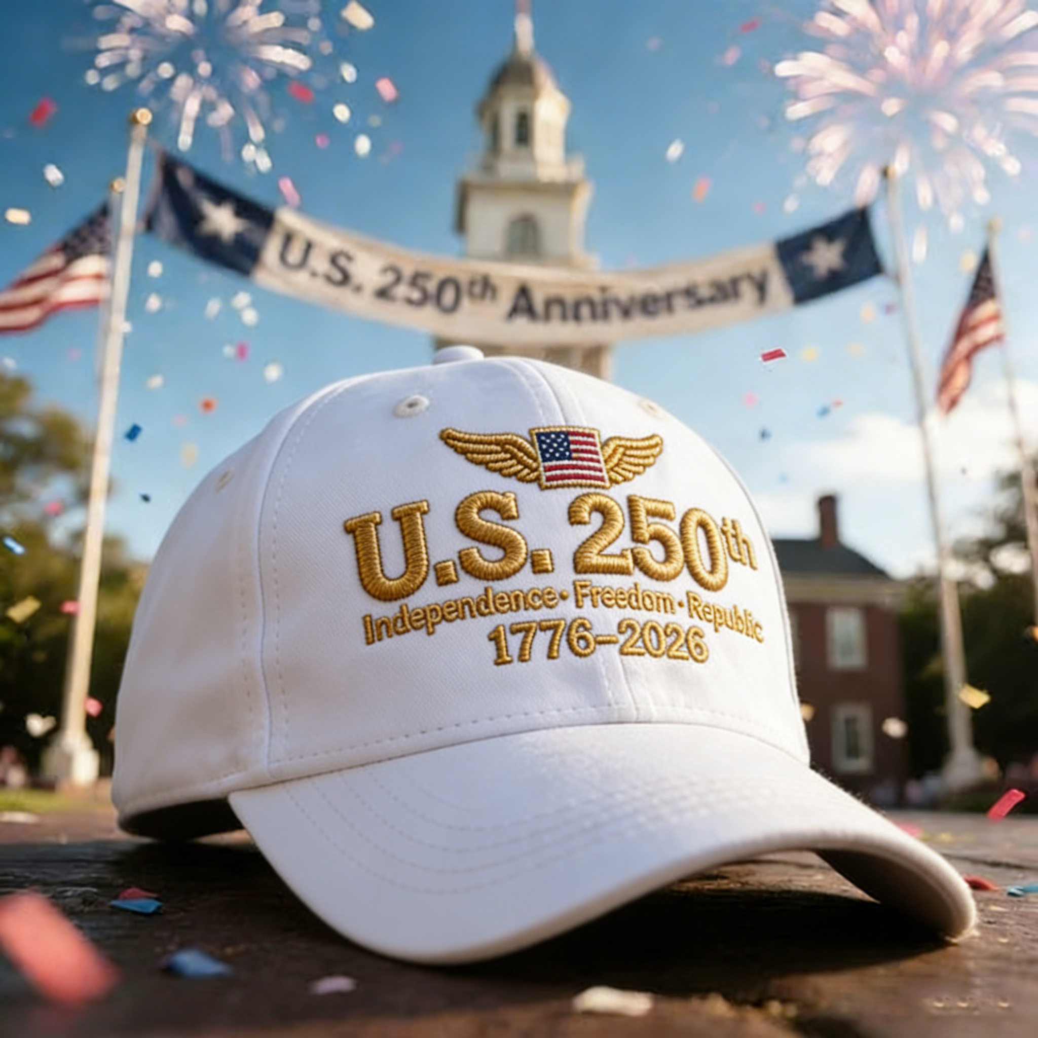 Unisex Casual Hat With A 250th Anniversary Of The United States Commemorative Print.