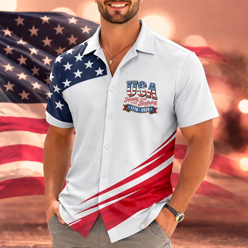 Men's USA Flag Print Short-Sleeved Shirt