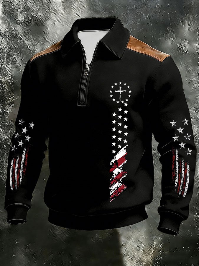 Men's Retro FAITH Print Zip-Up Hoodie