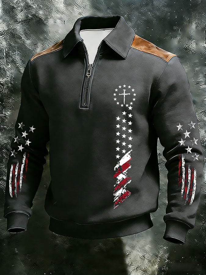 Men's Retro FAITH Print Zip-Up Hoodie