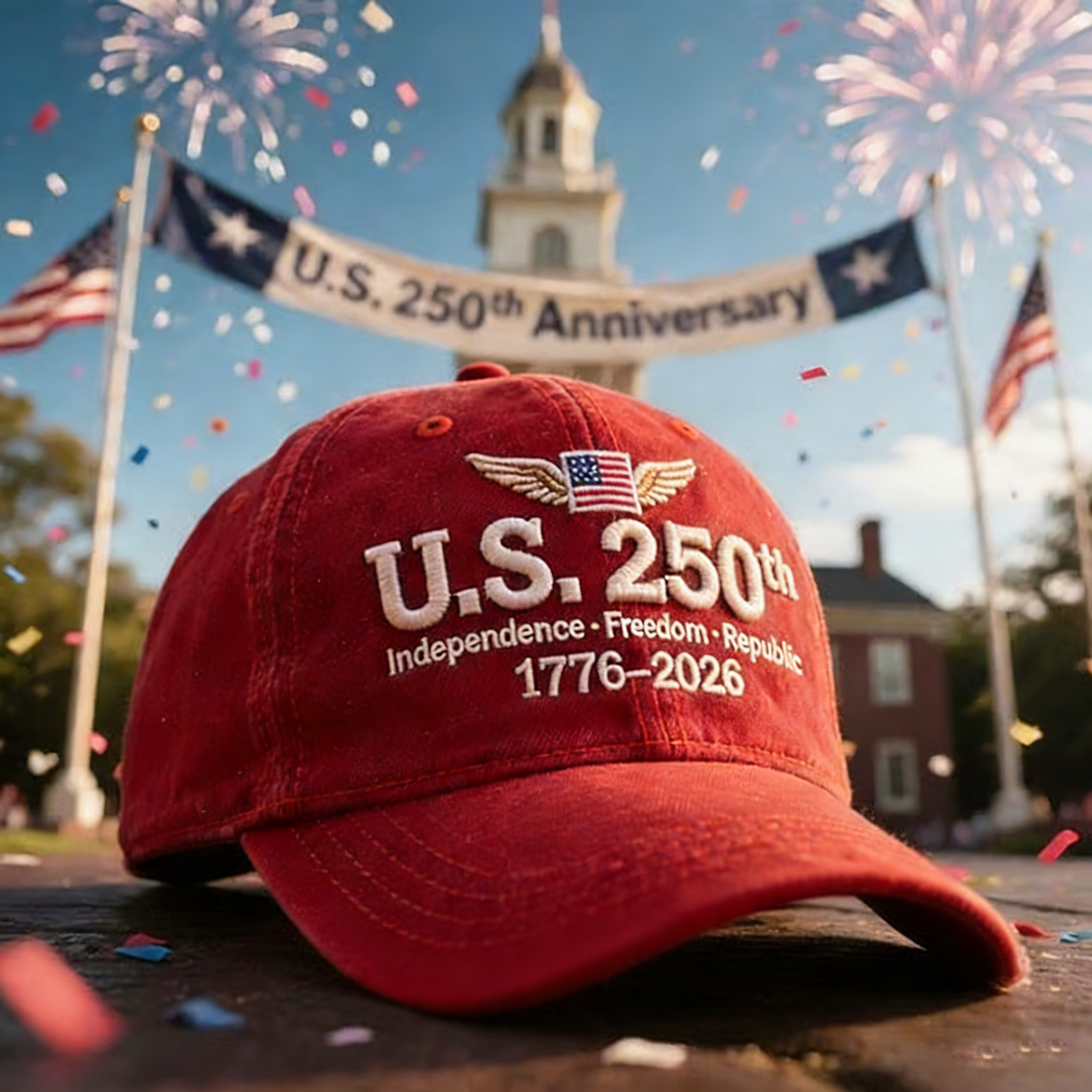 Unisex Casual Hat With A 250th Anniversary Of The United States Commemorative Print.