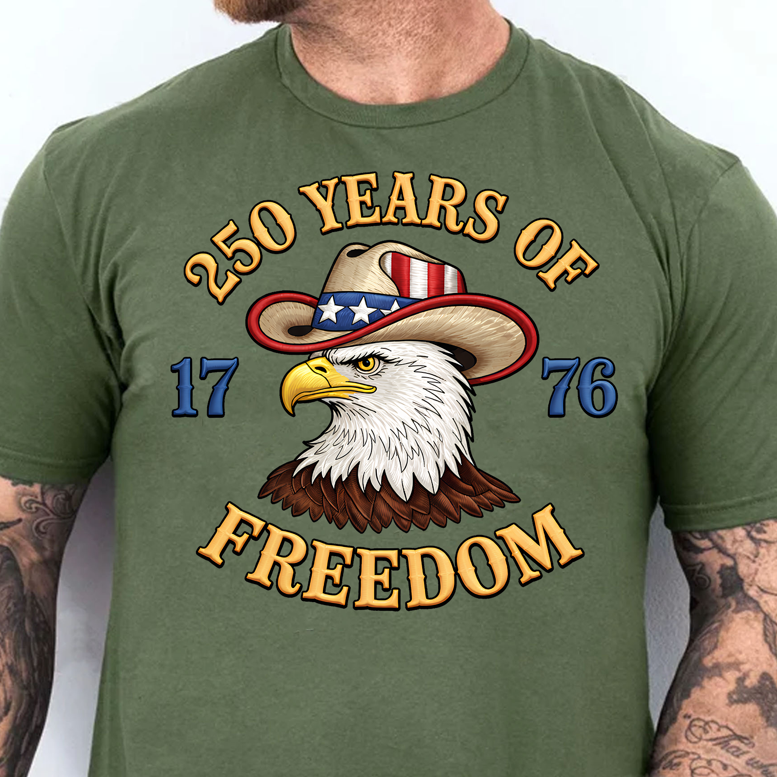 Faux Embroidery Patriotic Eagle Dark Shirt | USA 250 Years Of Freedom Shirt, Patriotic Tee 684492