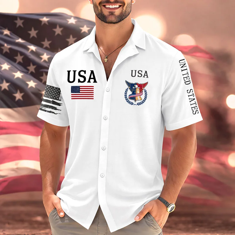 Men's USA Flag Print Short-Sleeved Shirt