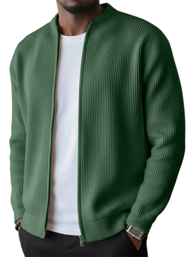 Black Friday Early Bird Sale 💥Men's Simple Casual Ribbed Stand Collar Zipper Long Sleeved Jacket