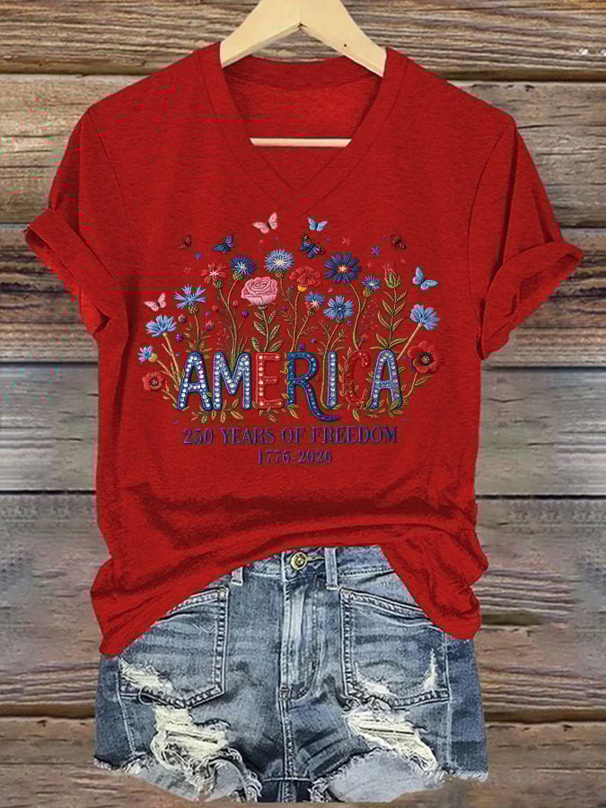 Women's casual retro American 250th  T-shirt