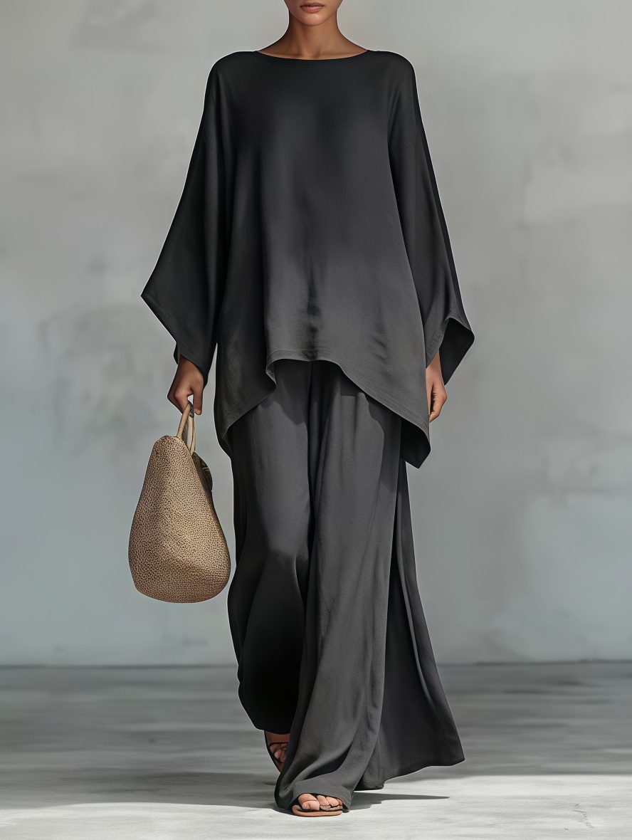 Women's one-piece pants set - Round neck - Casual daily relaxed fit
