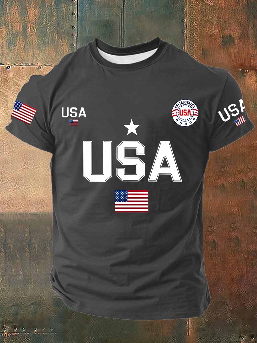 USA Flag Printed Cotton T-Shirt