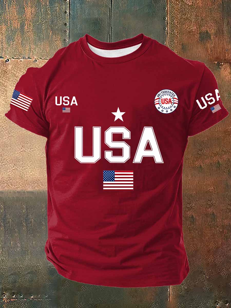 USA Flag Printed Cotton T-Shirt