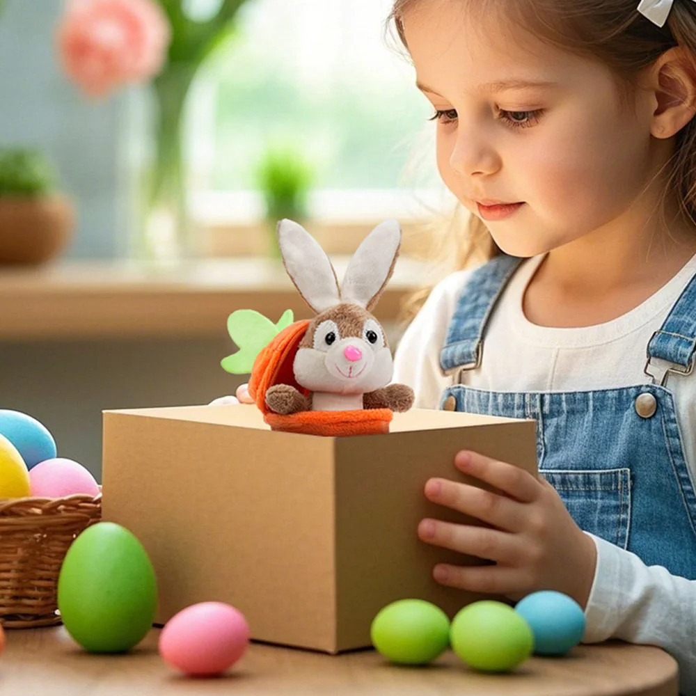 Personalized Little Bunny Hiding in A Zip-Up Carrot 100% Cotton Stuffed Plush Toy with Name and Keychain Easter Basket Stuffers Birthday Gift for Kids