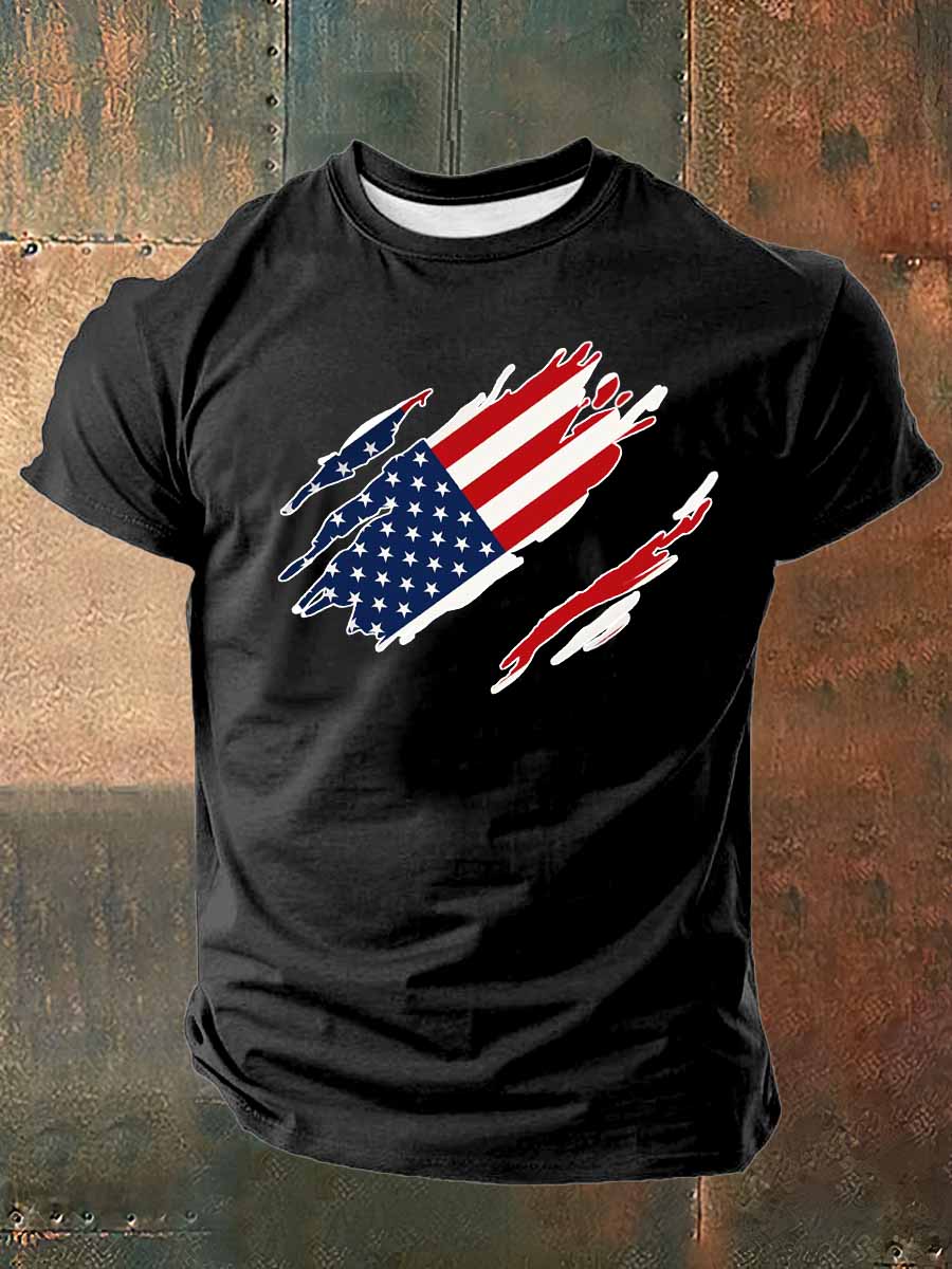 US Flag Printed Cotton T-Shirt