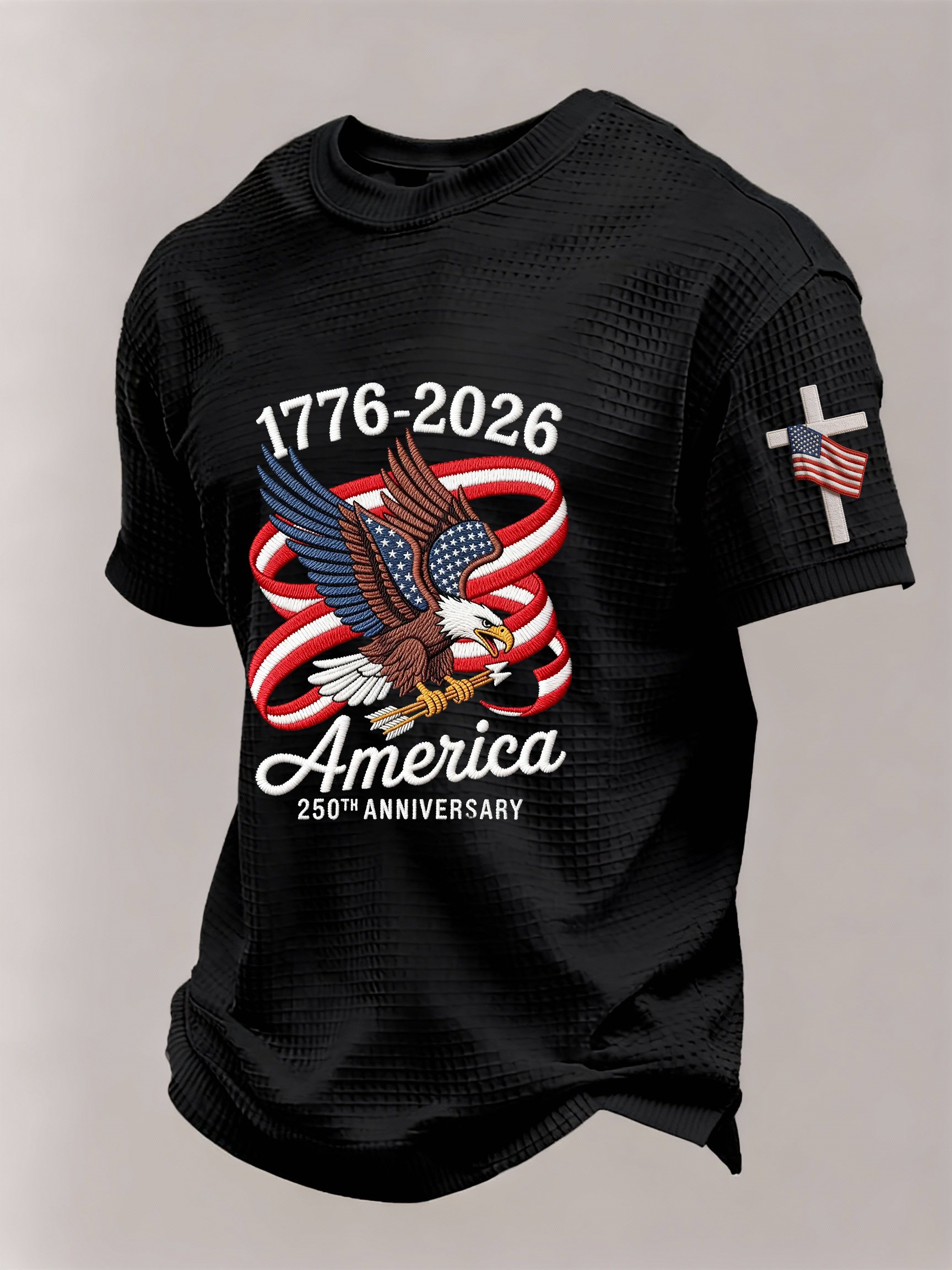 Men’s USA 250th Anniversary Embroidered Print Short Sleeve Waffle T-Shirt
