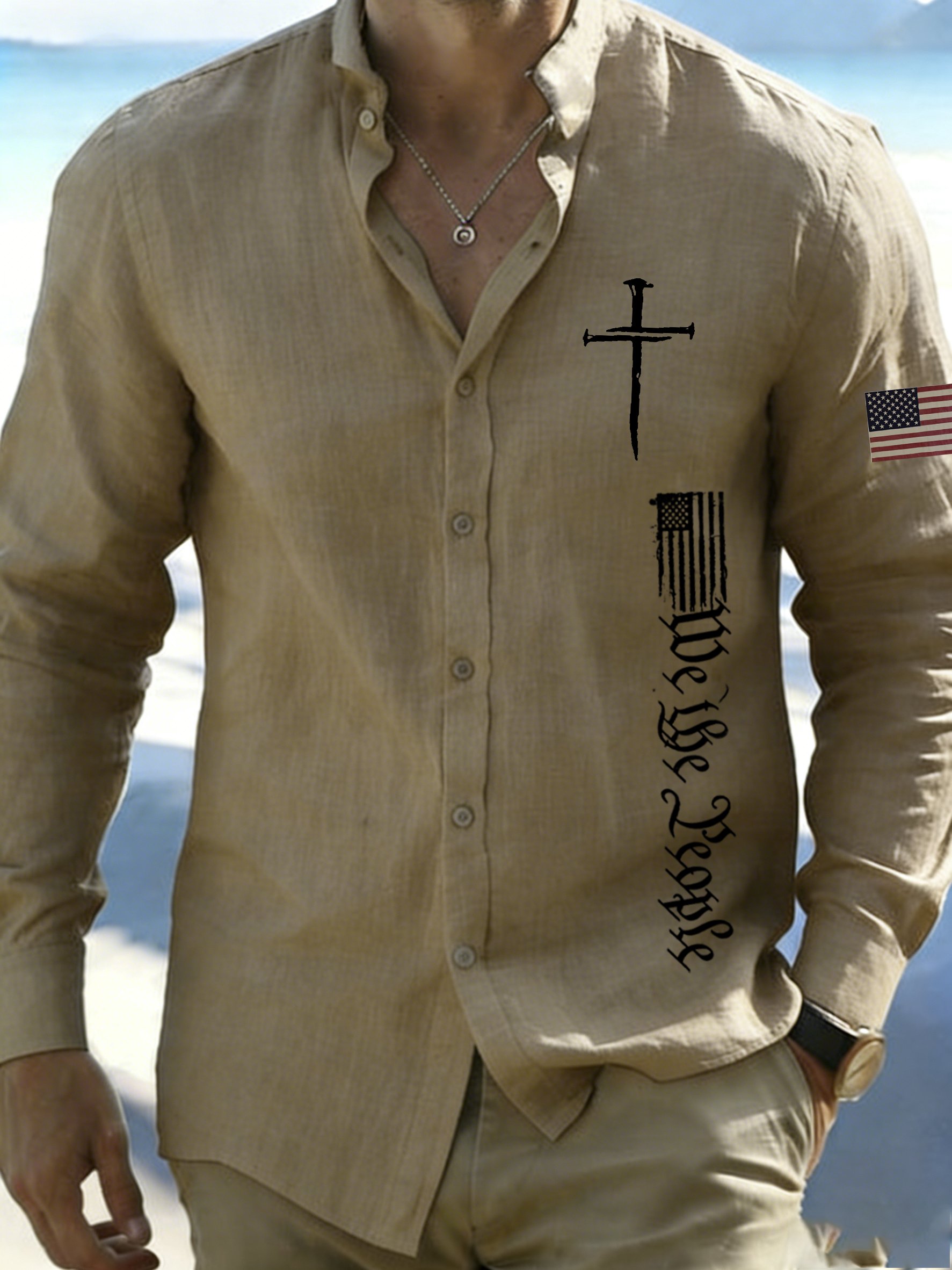 Mens Faith Print Casual Long Sleeve Shirt