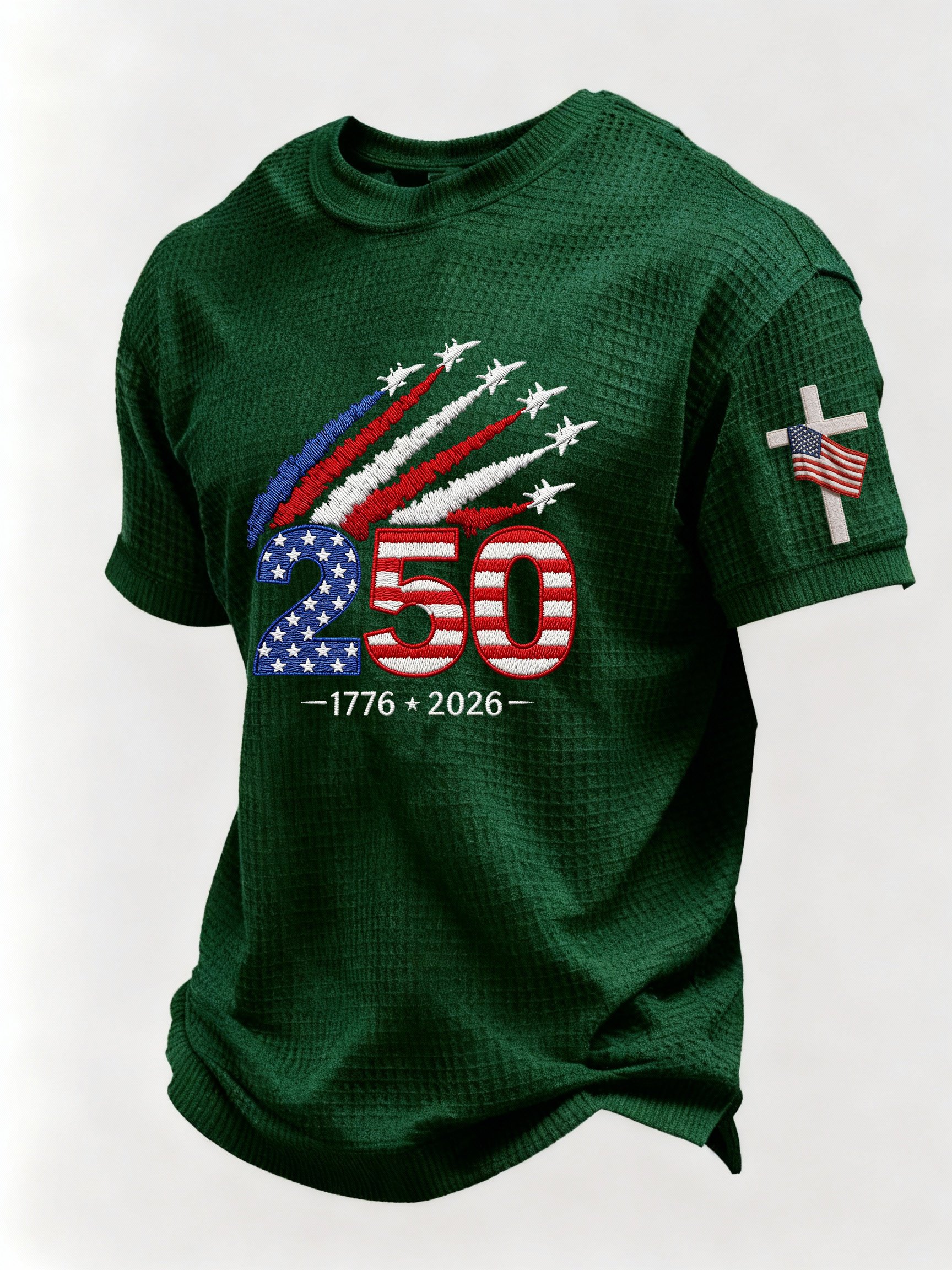 Men’s USA 250th Anniversary Embroidered Print Short Sleeve Waffle T-Shirt