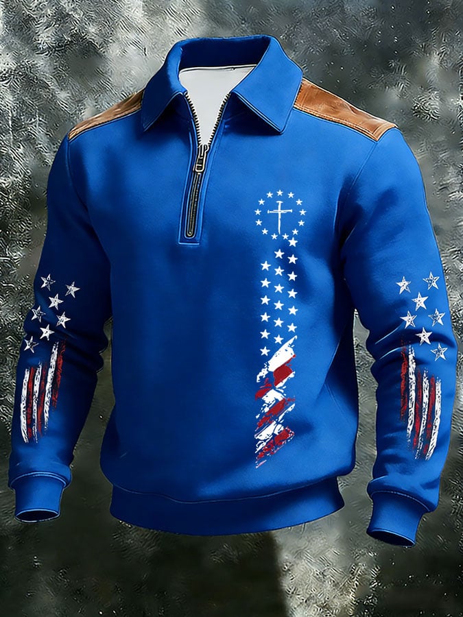 Men's Retro FAITH Print Zip-Up Hoodie