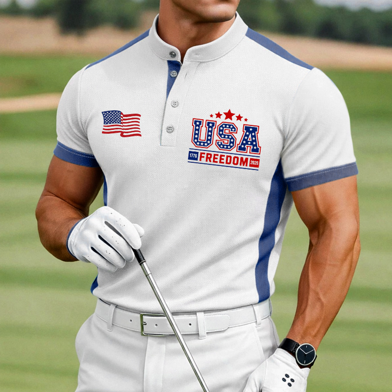 US 250th Anniversary Print Men's Golf Polo Shirt