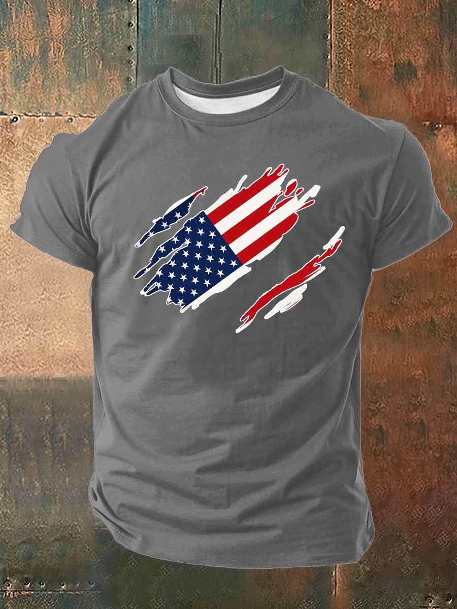US Flag Printed Cotton T-Shirt