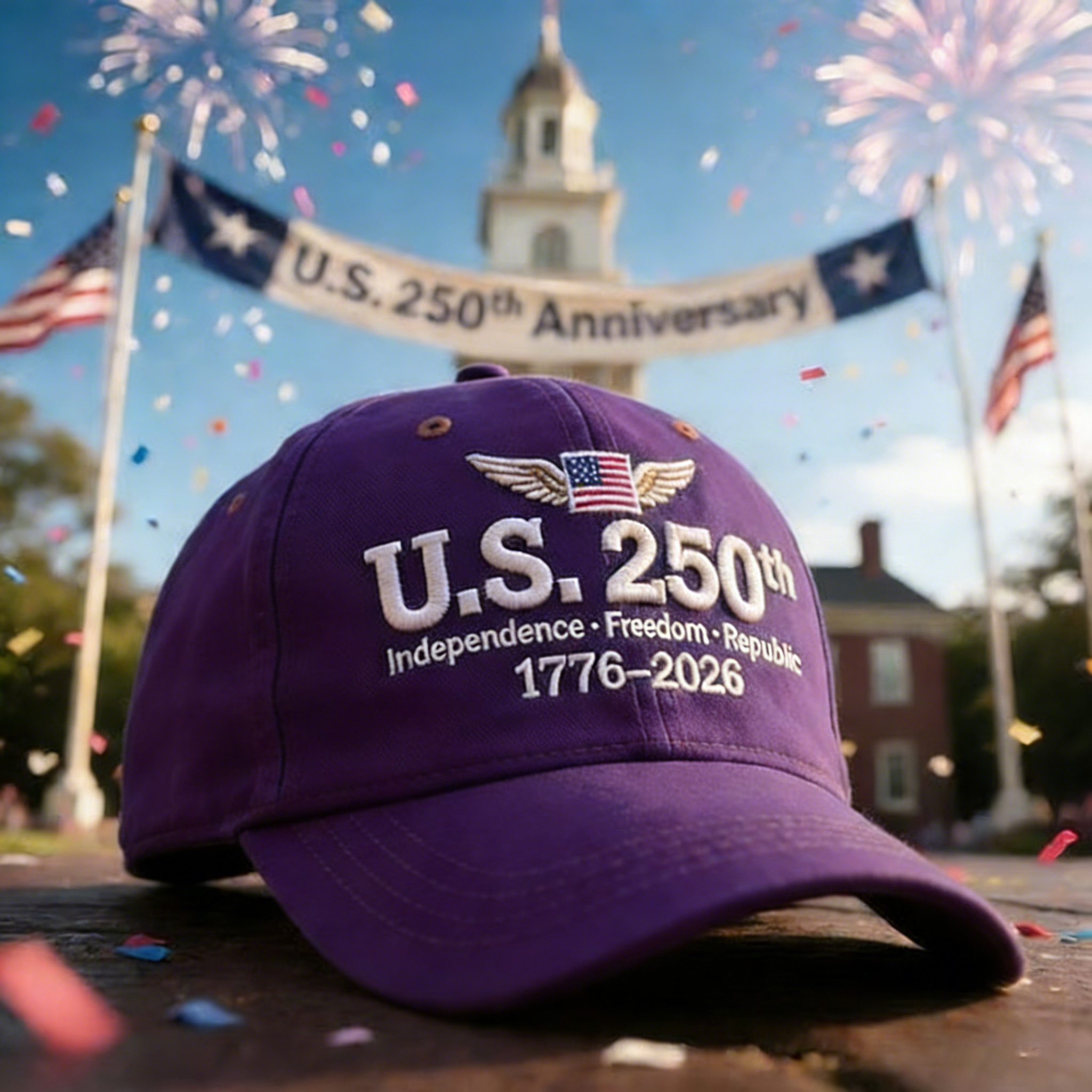 Unisex Casual Hat With A 250th Anniversary Of The United States Commemorative Print.