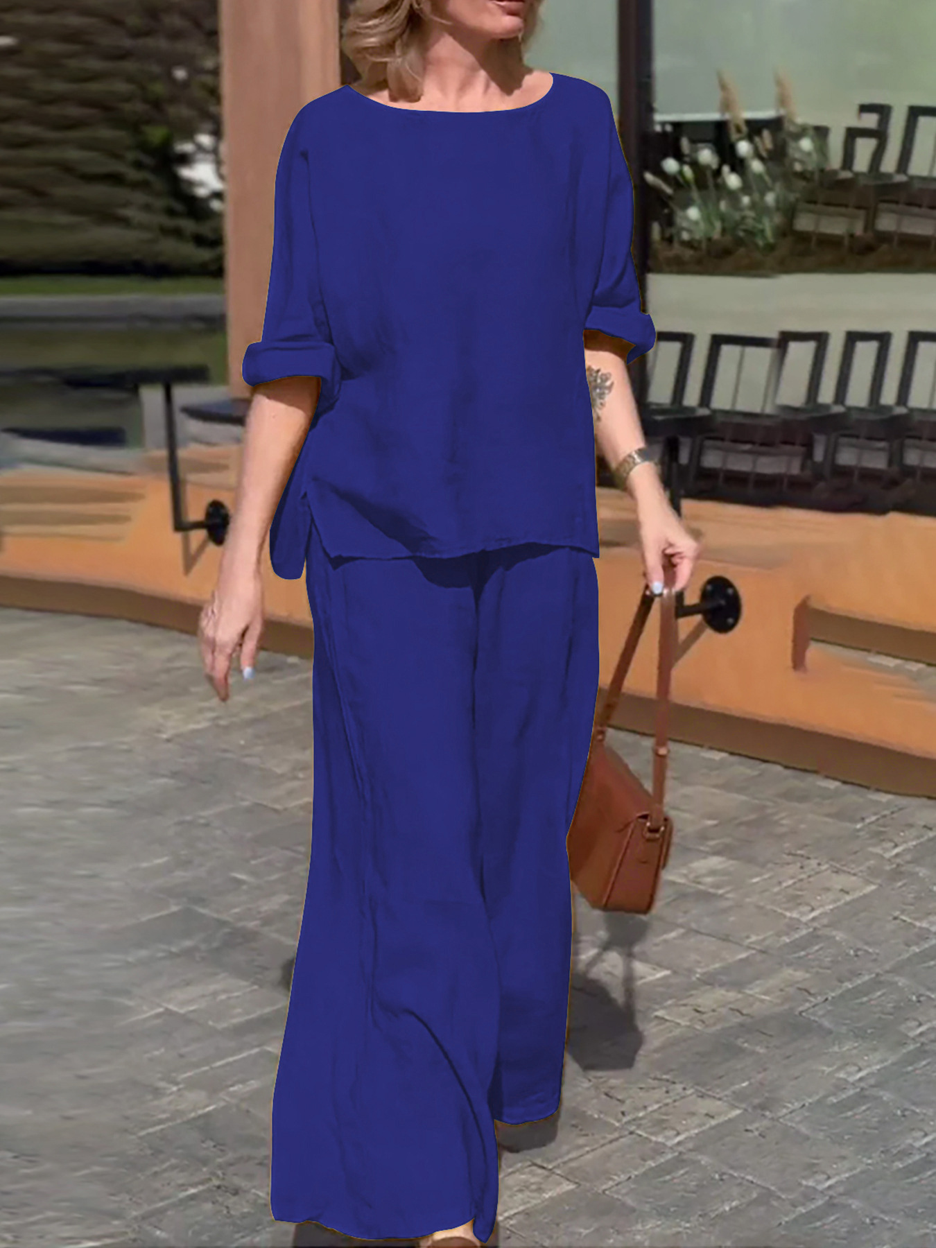 Women'S Fashion Solid Color Loose Casual Trousers Two Piece Suit