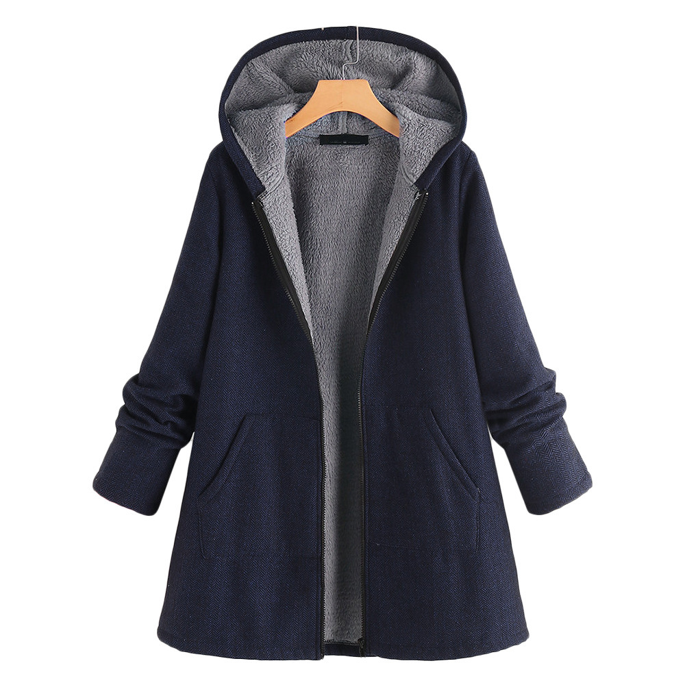 Padded Plush medium length hooded jacket