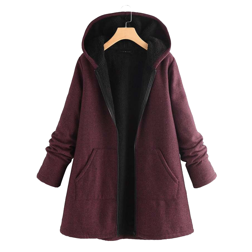 Padded Plush medium length hooded jacket