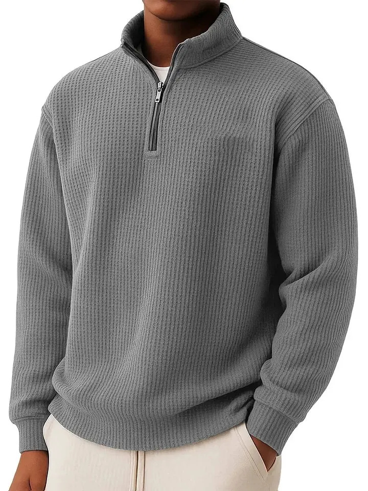 Men's Simple Casual Quarter Zip Long-sleeved T-shirt