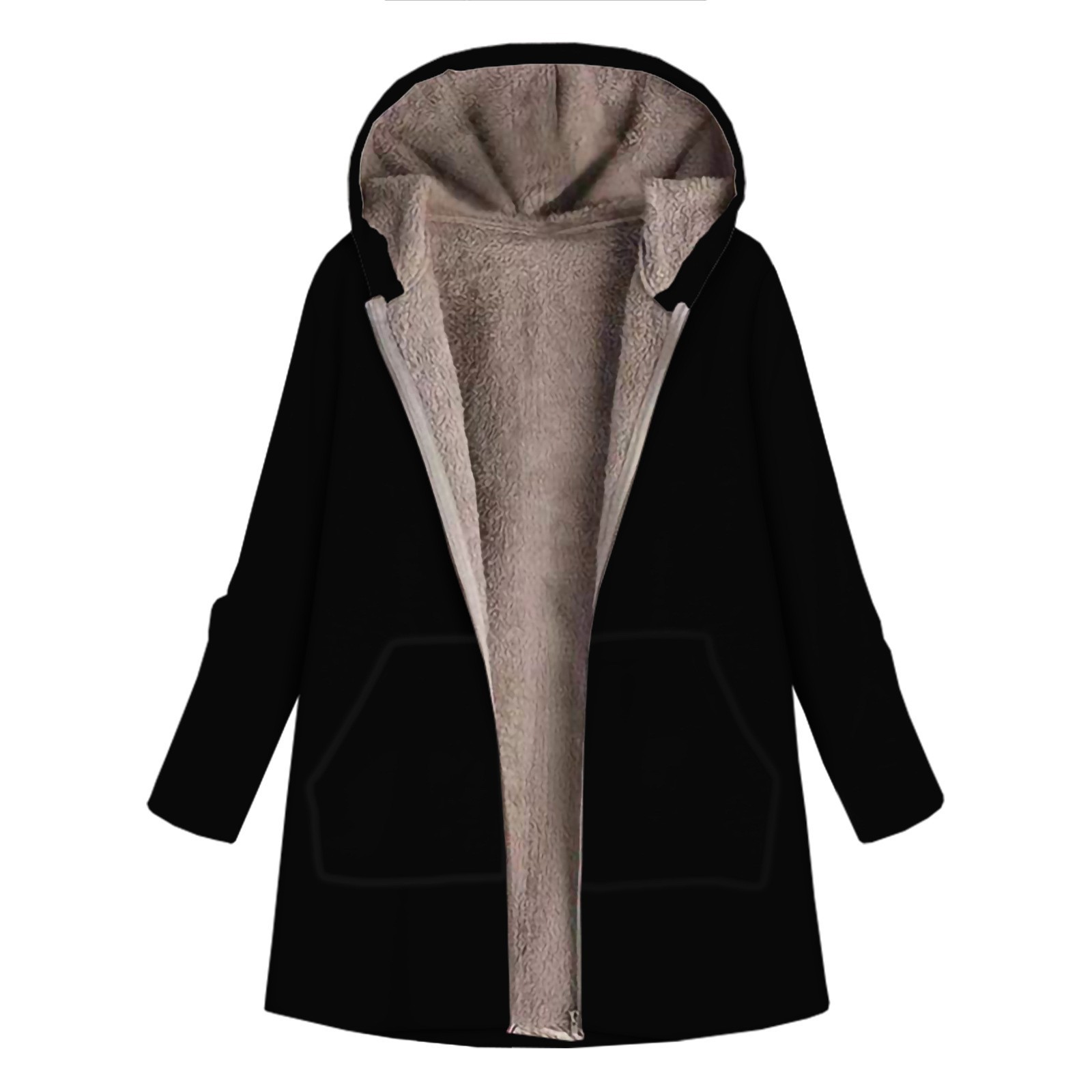 Padded Plush medium length hooded jacket
