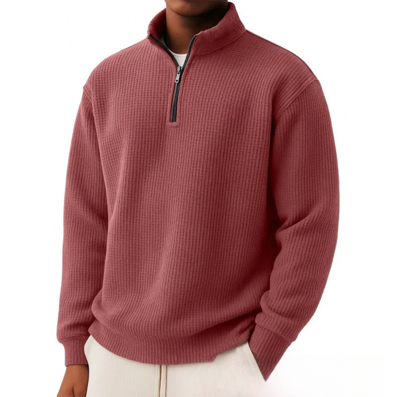 Men's Simple Casual Quarter Zip Long-sleeved T-shirt