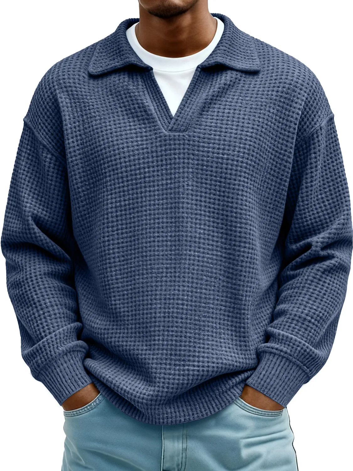 Men's Loose and Comfortable Waffle Knit Polo Shirt