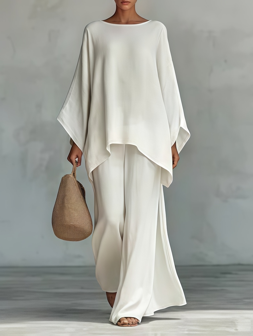 Women's one-piece pants set - Round neck - Casual daily relaxed fit