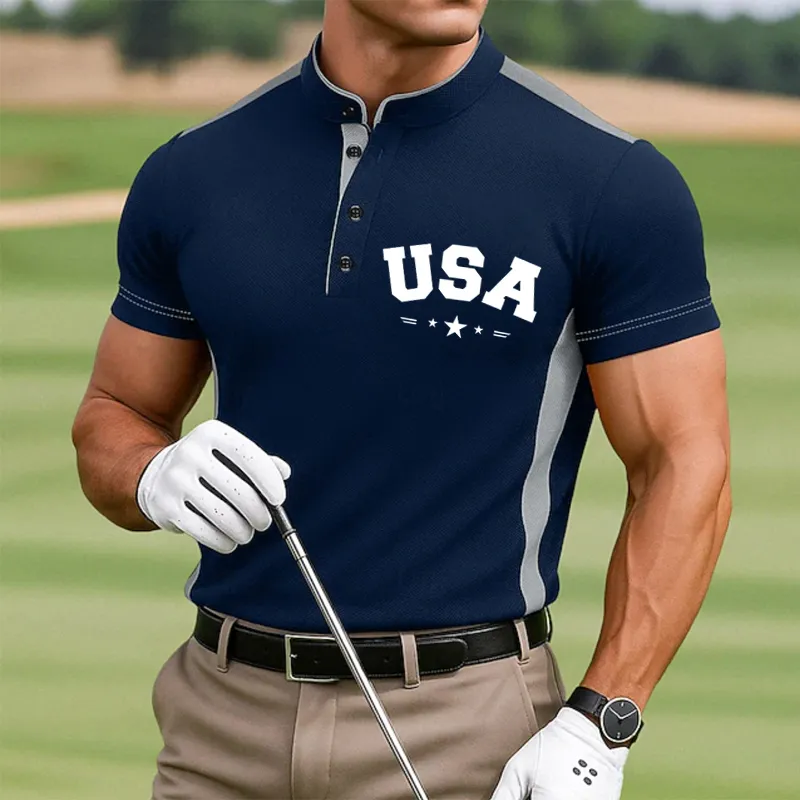 US 250th Anniversary Print Men's Golf Polo Shirt