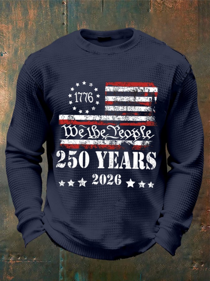🎖️Men's 250th America Anniversary Casual Printed Waffle Fabric Long-Sleeved T-Shirt