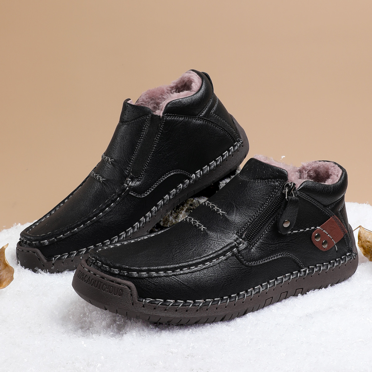 （Free shipping）⏰Limited Time Sale 70% OFF-Men’s Handmade Premium Leather Slip-On Driving Boots – Wide Toe, Arch Support, Waterproof, Pressure Relief, Non-Slip Sole&Warmth for Casual, Travel & Outdoor