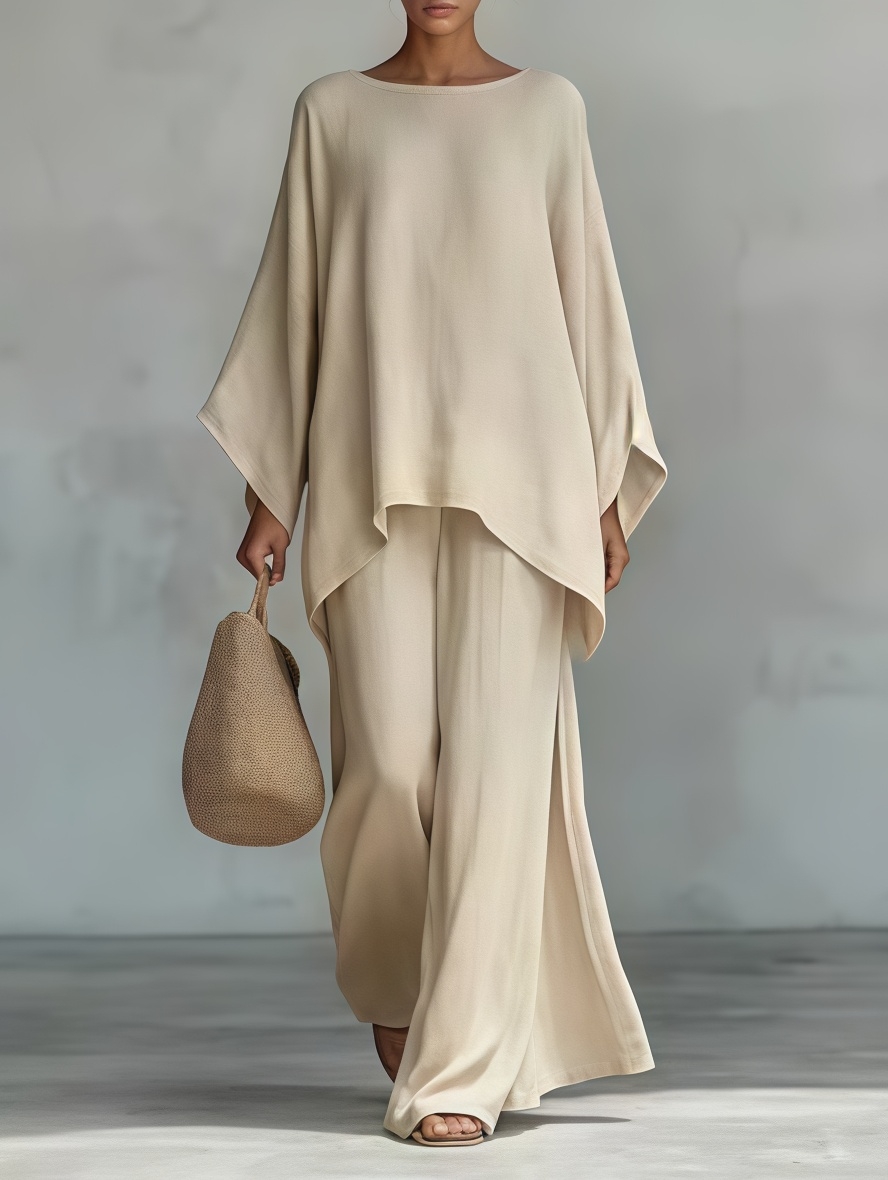 Women's one-piece pants set - Round neck - Casual daily relaxed fit