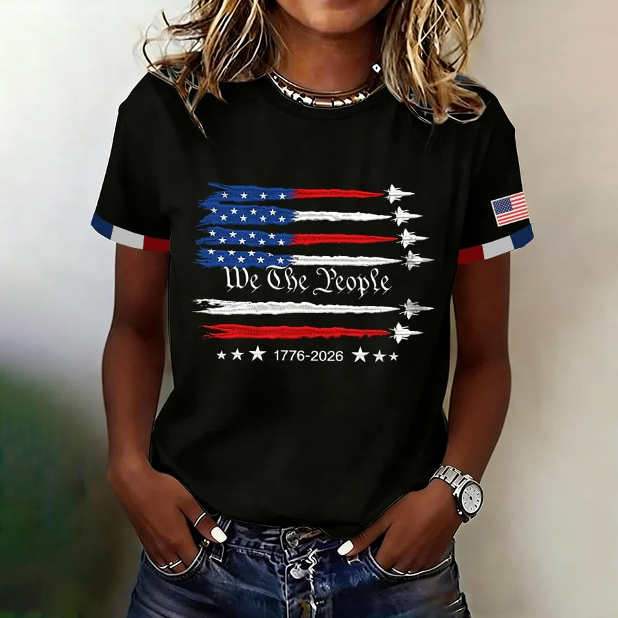 Women's USA 1776-2026 Print Round Neck T-shirt