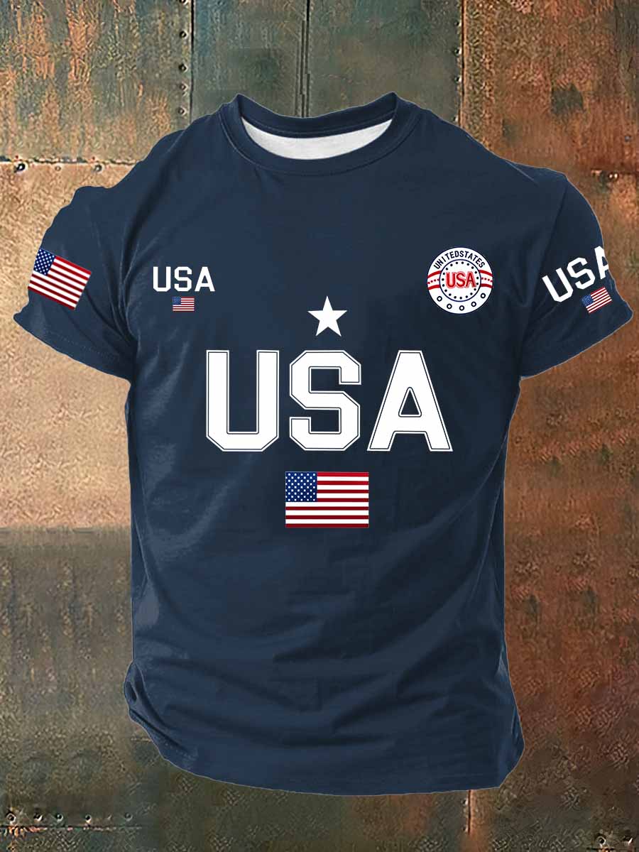 USA Flag Printed Cotton T-Shirt