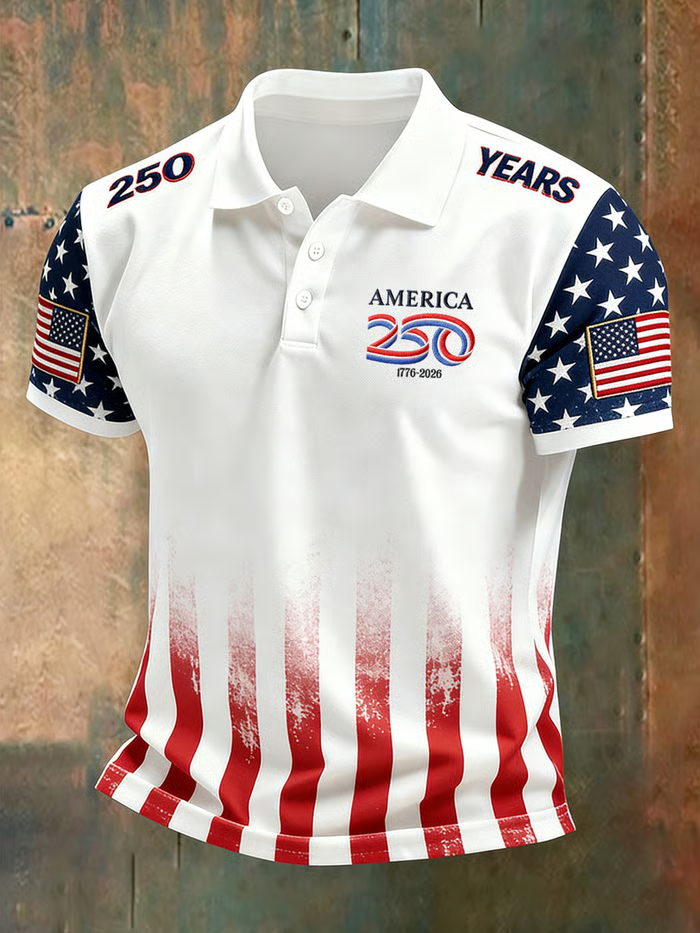 Men's Retro American 250th Anniversary Casual Short-Sleeve Polo Shirt