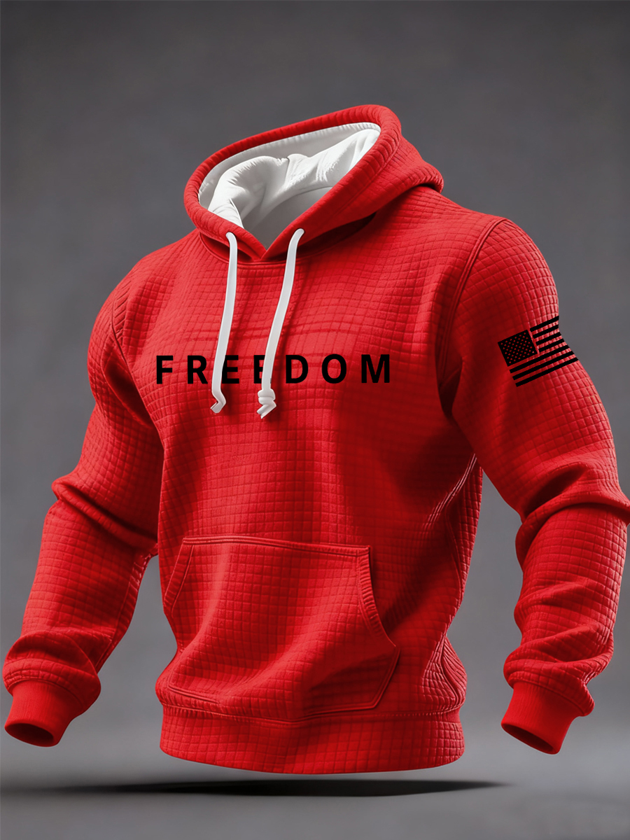 Men's Freedom USA Flag Print Casual Checkered Hoodie