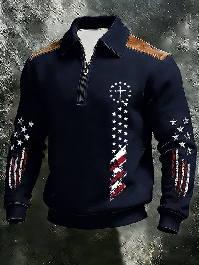 Men's Retro FAITH Print Zip-Up Hoodie