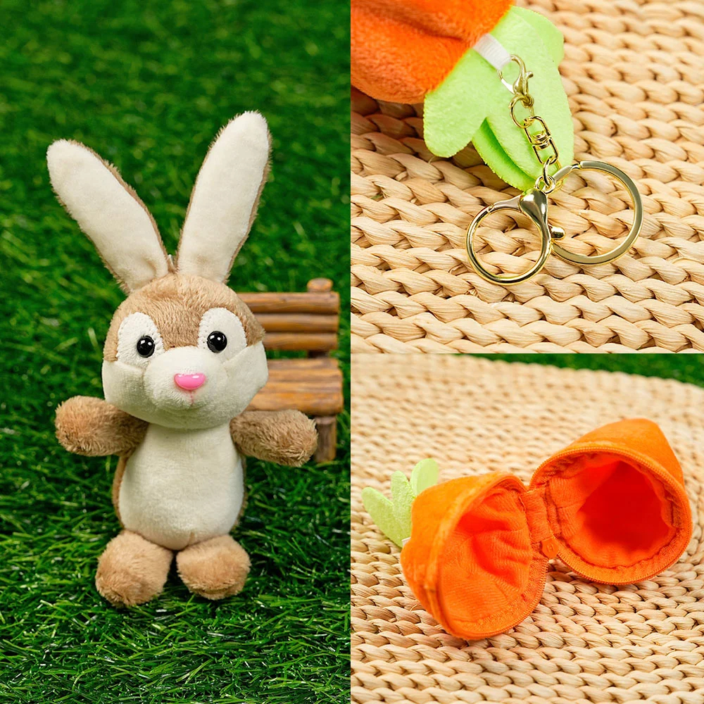 Personalized Little Bunny Hiding in A Zip-Up Carrot 100% Cotton Stuffed Plush Toy with Name and Keychain Easter Basket Stuffers Birthday Gift for Kids